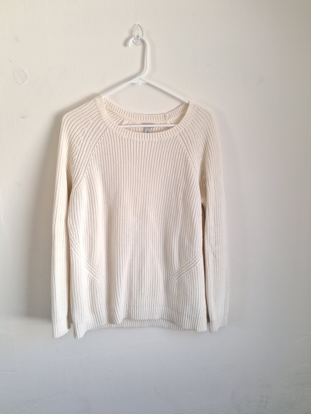 L.L. Bean Women's Cream Ribbed Crewneck Sweater